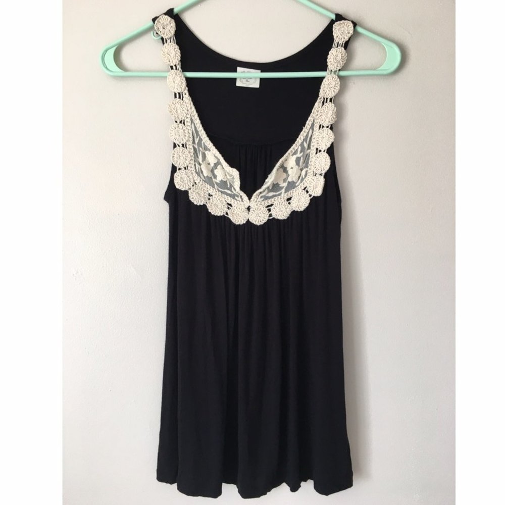 Black Tank Top with Off-White Lace